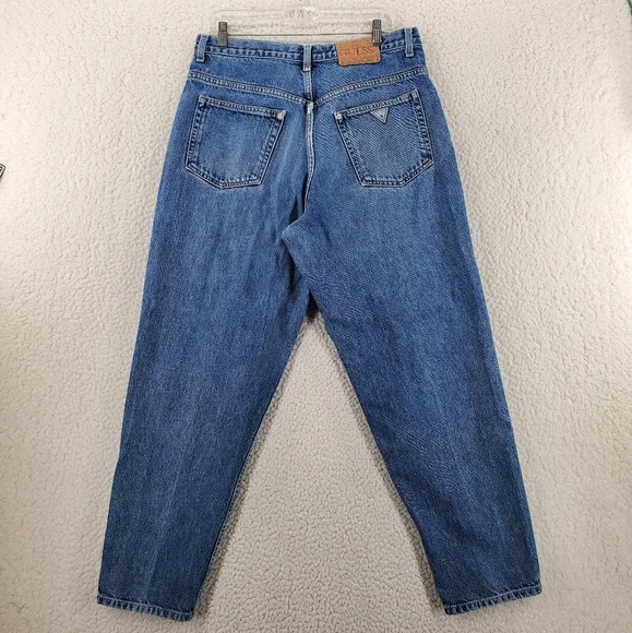Vtg Guess Blue Jeans Men 34x29.5 Baggy Hi Rise Tapered Distressed USA 90s Grunge - Picture 15 of 15